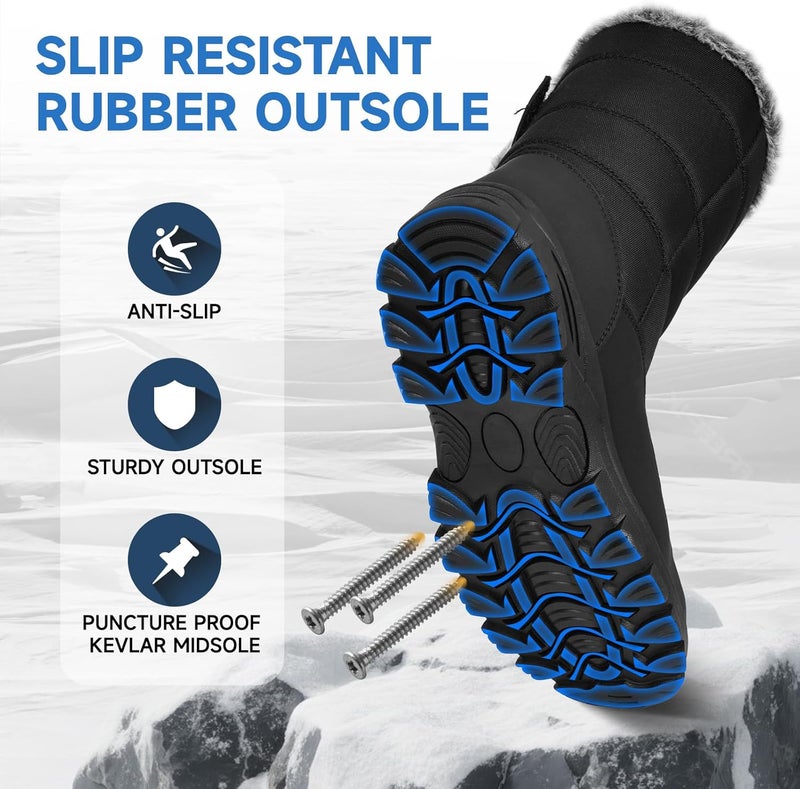 ANGRYRAM Store Winter Steel Toe Boots for Women Non Slip Warm Insulated Snow Boots Faux Fur Comfortable Mid Calf Safety Toe Furry Snow Shoes for Industry Construction Outdoor Winter - Image 3